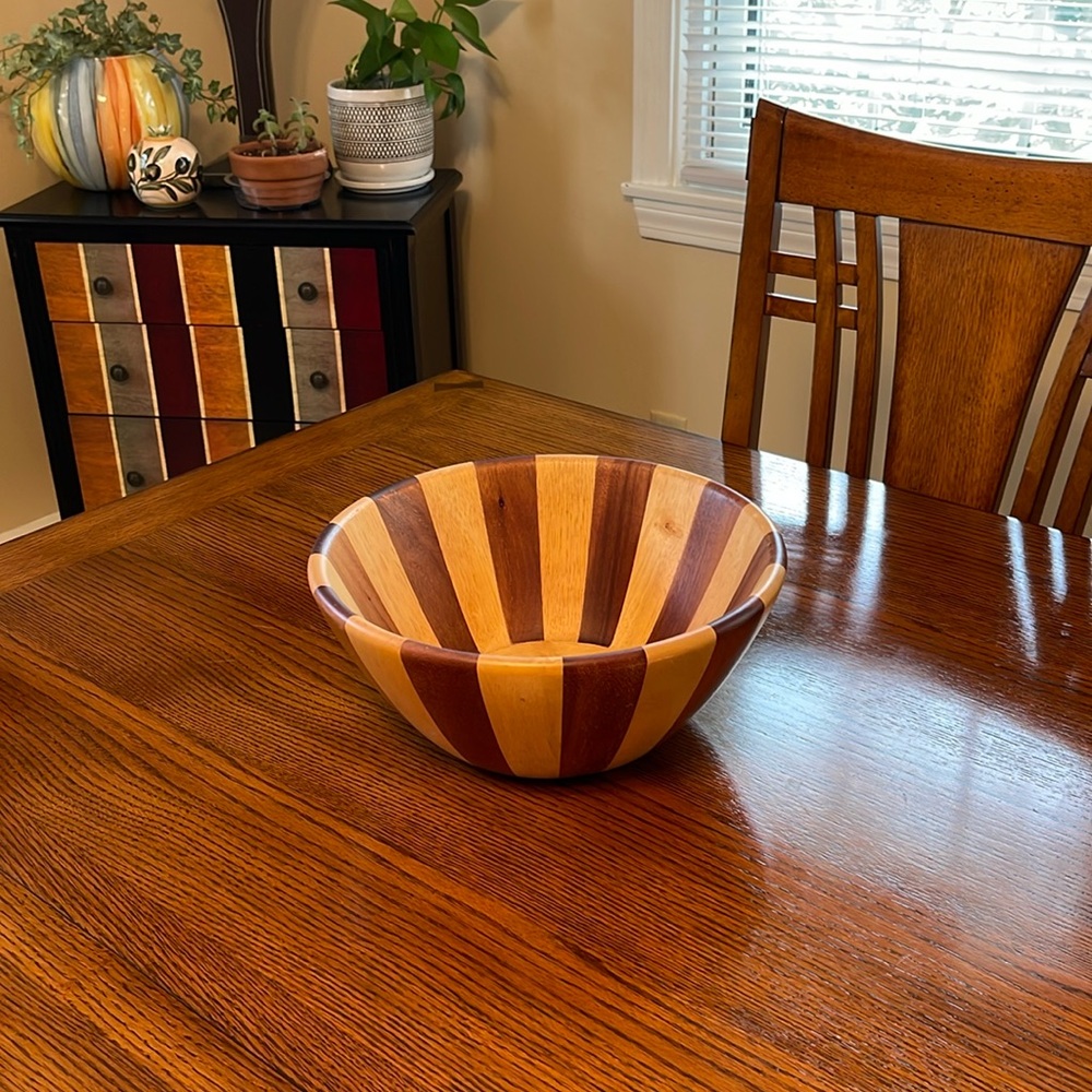 Large Striped Wooden Bowl
